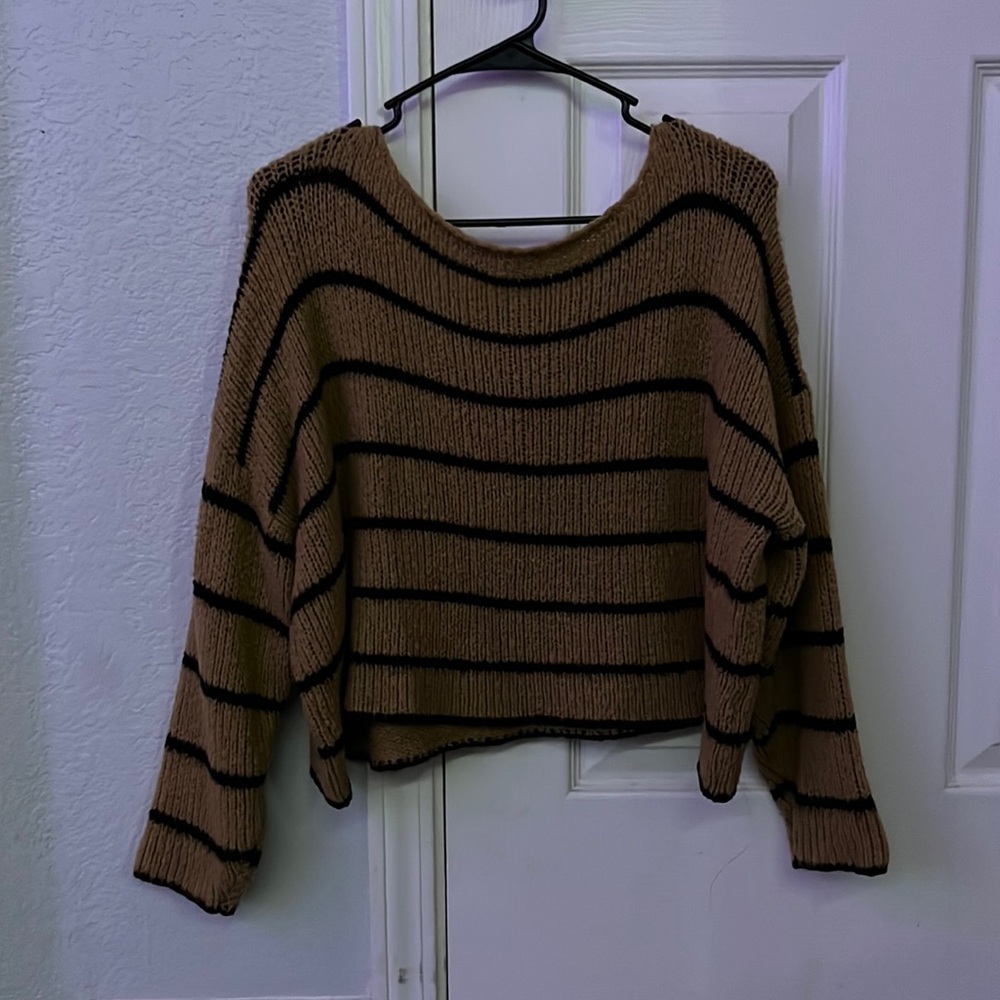 Tan and black striped cropped sweater
